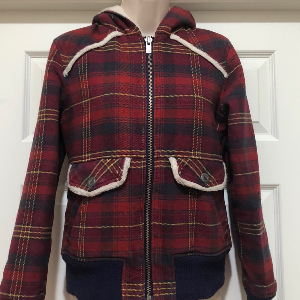 EUC  Hurley Hooded Bomber Plaid Jacket Size S